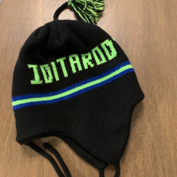 Iditarod  Black and Green Pom-Pom Beanie With Ear Flaps Unisex - Picture 2 of 3